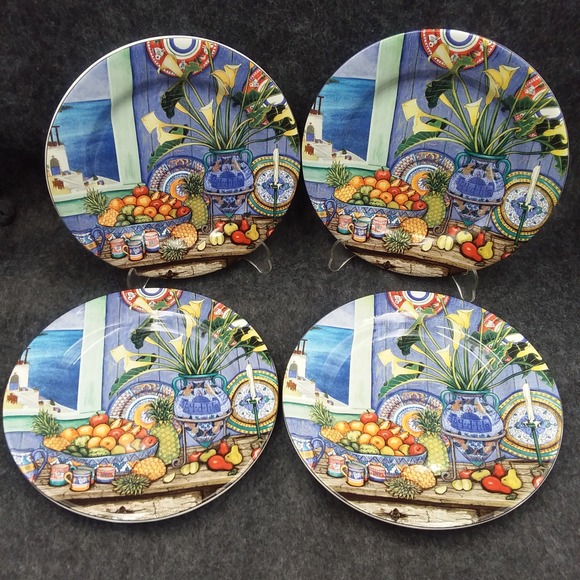 Sakura Vista Sarina Salad Plates Set of 4 Fruit Still Life Earthenware Provencal - Picture 1 of 7